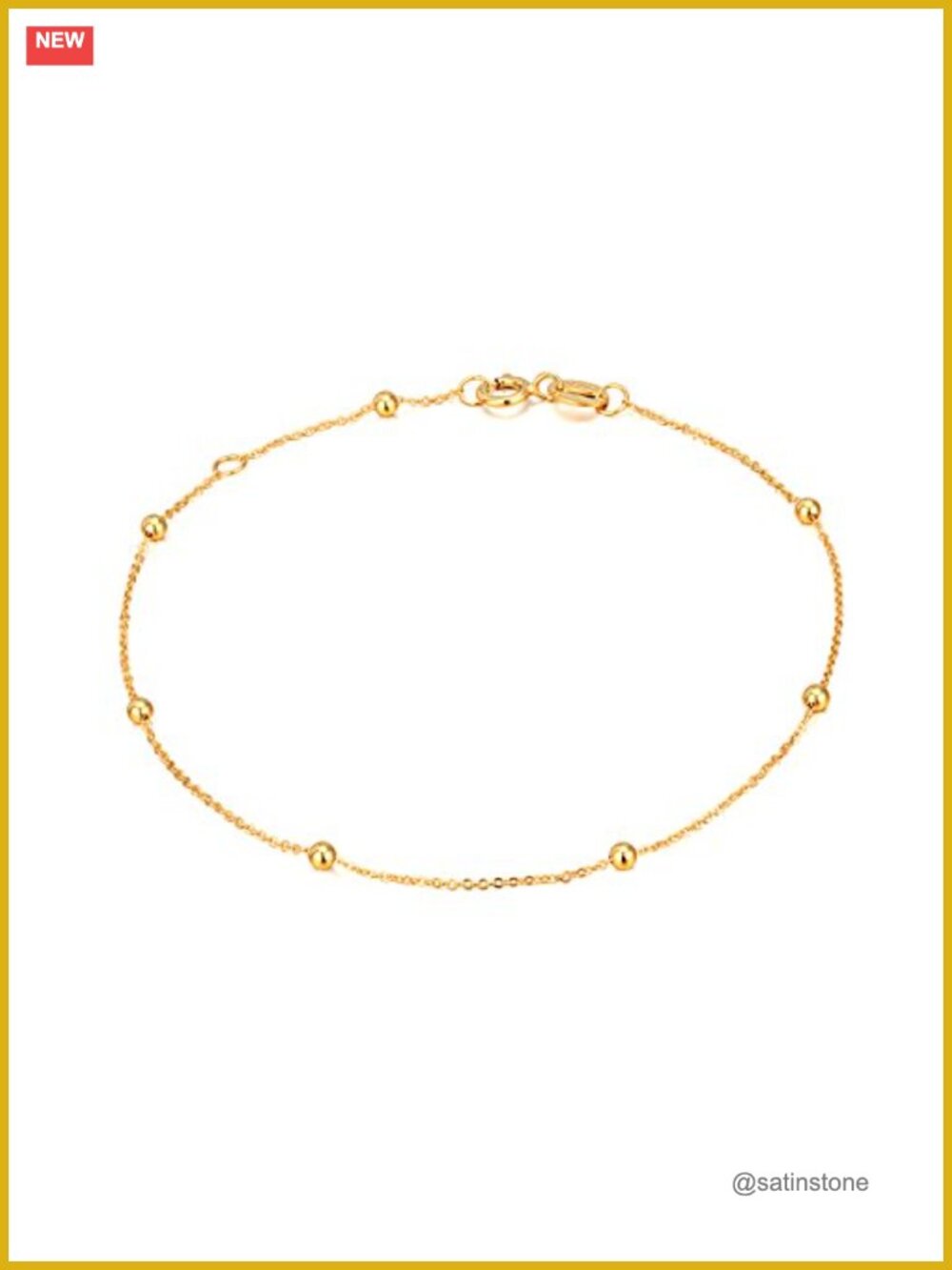 14K 18K Gold Bead Thin Chain Bracelet for Women